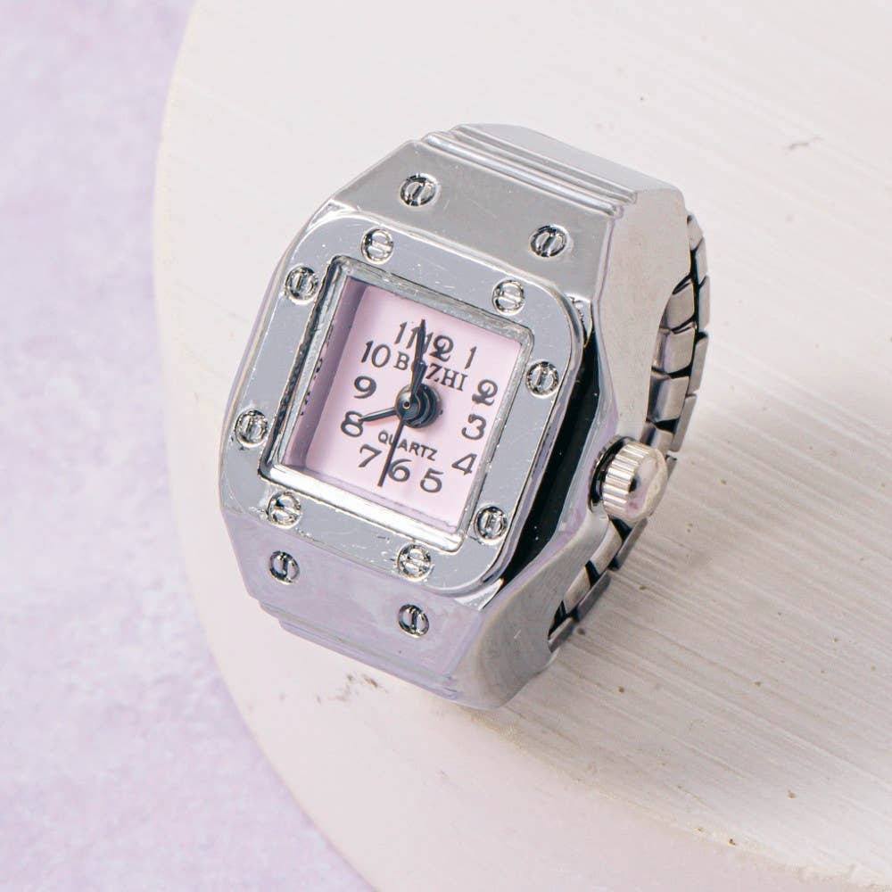 Stainless Steel Square Ring Watch