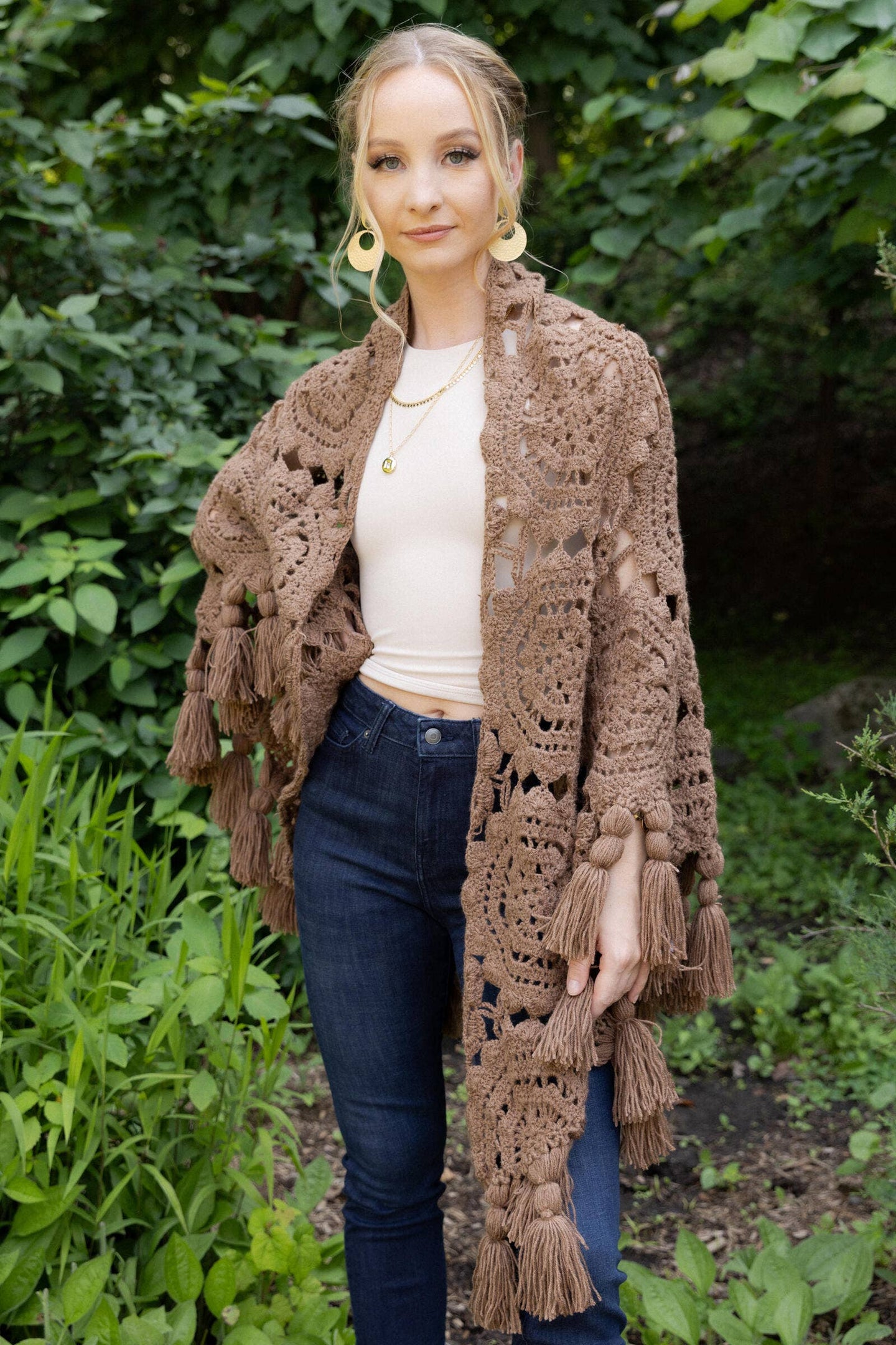Crocheted Sunshine Shawl in Brown