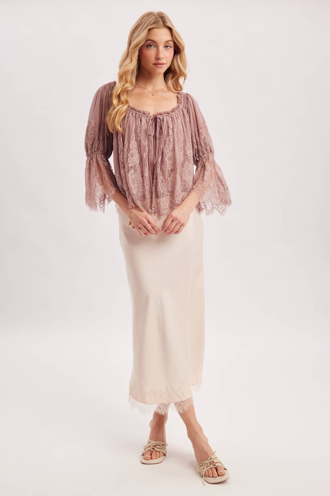 Eyelash Lace Blouse Top in Mauve (REG)