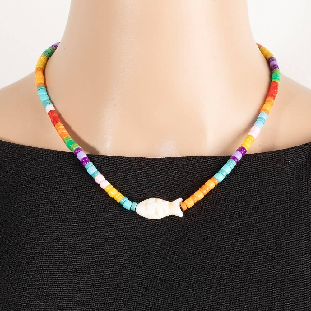 Vibrant Beaded Fish Necklace