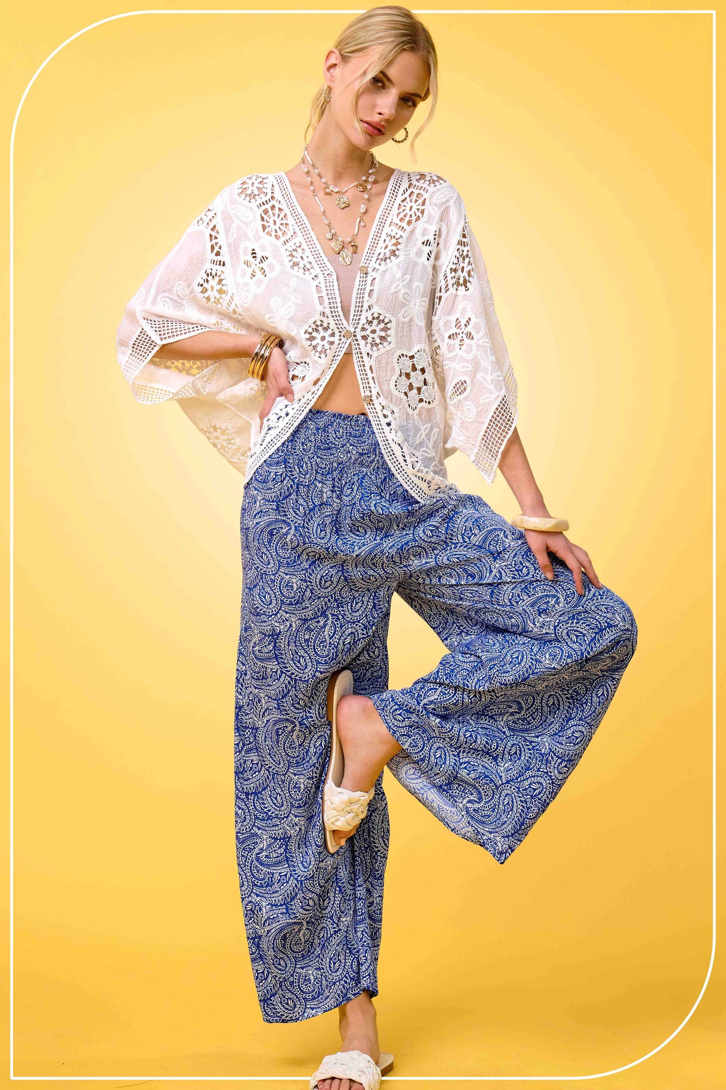 Paisley Wide Leg Pants in Sea Blue (REG)