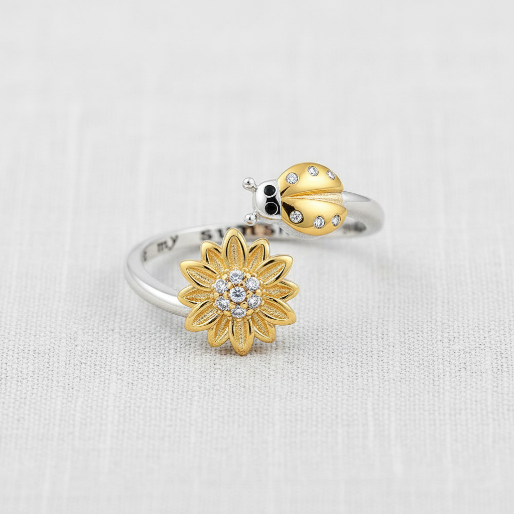 CZ Engraved Ladybug Spinner Ring