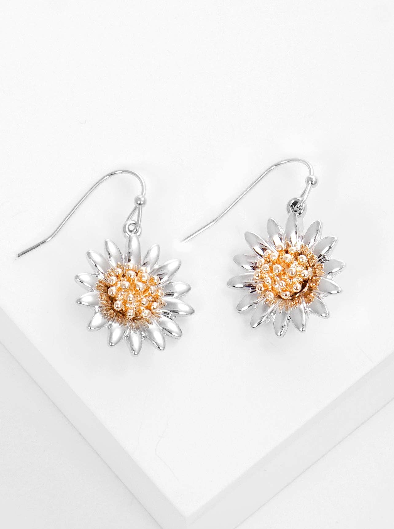 Two Tone Sunflower Drop Earrings