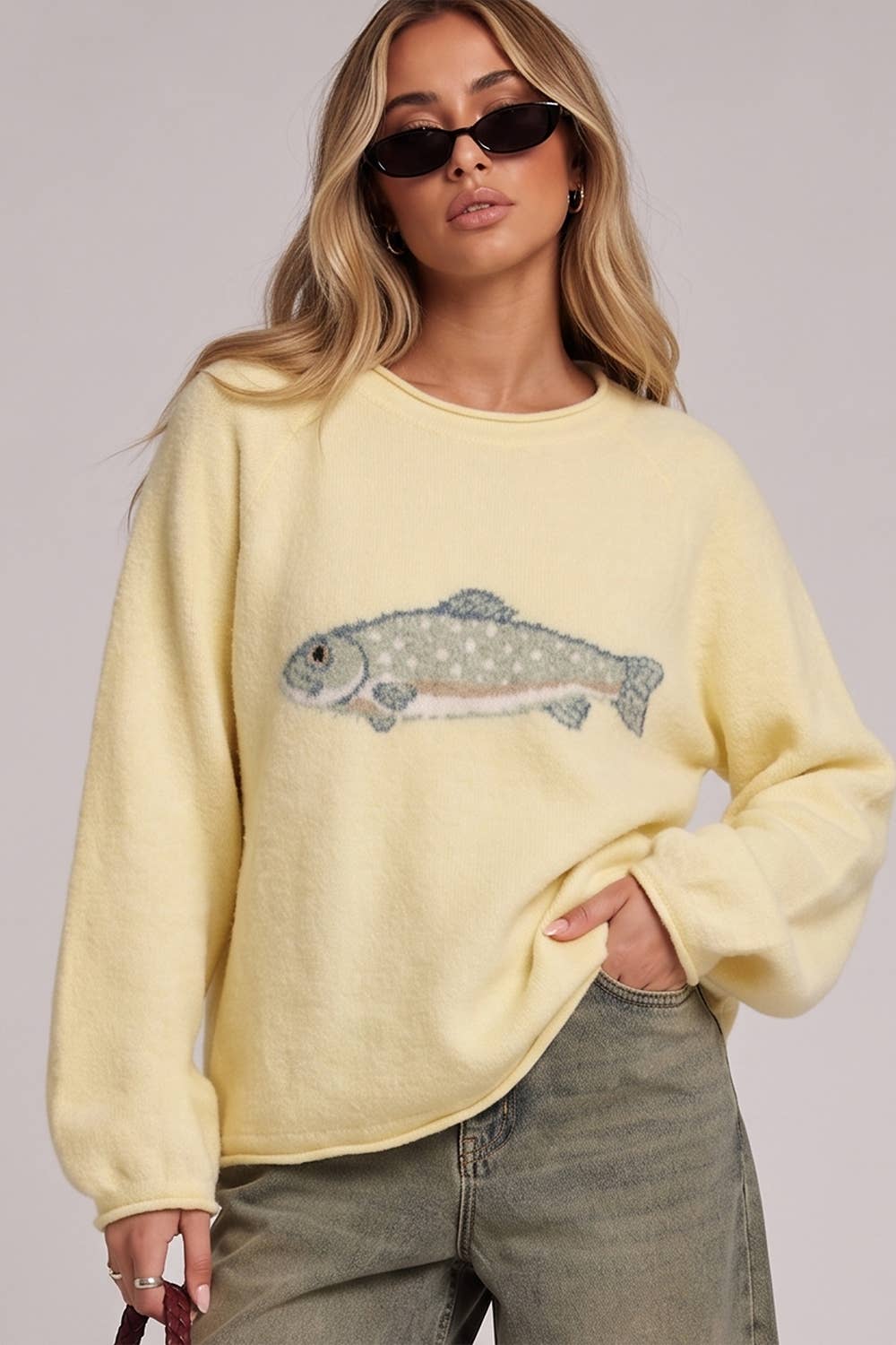 Fish Intarsia Sweater in Yellow (REG)