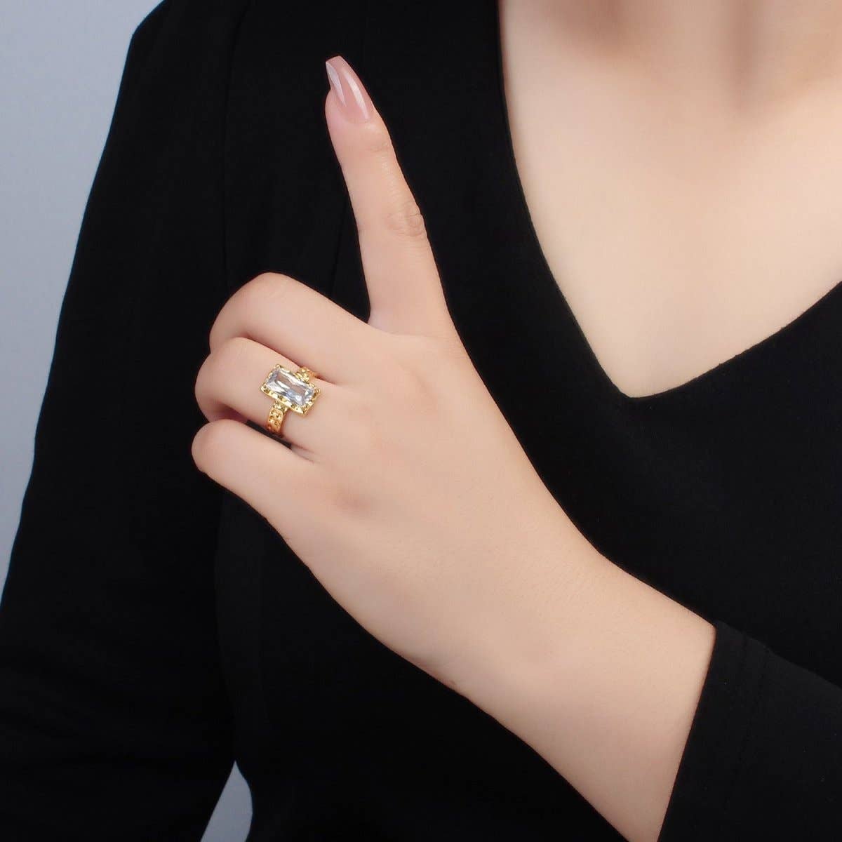 24K Filled CZ Hammered Wrap Ring