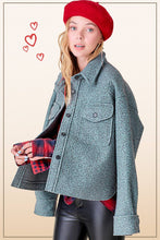 Fuzzy Fabric Button Down Jacket in Slate Teal (REG)