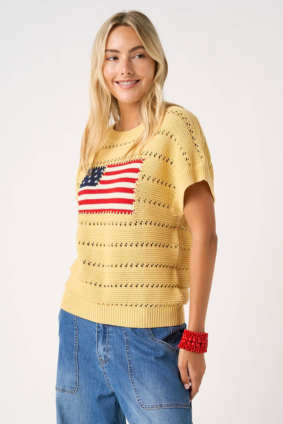 Flag Patch Summer Sweater in Yellow (REG)