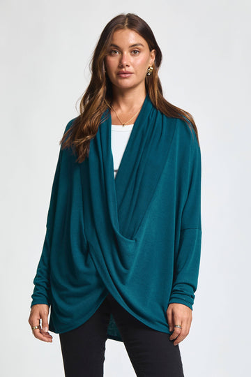Soft Drape Wrap Cardigan in Teal (REG/PLUS)