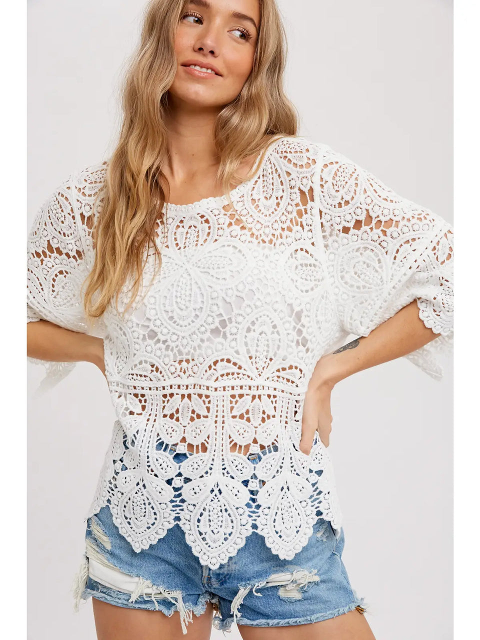 Classy Crochet Lace Top in Ivory (REG)
