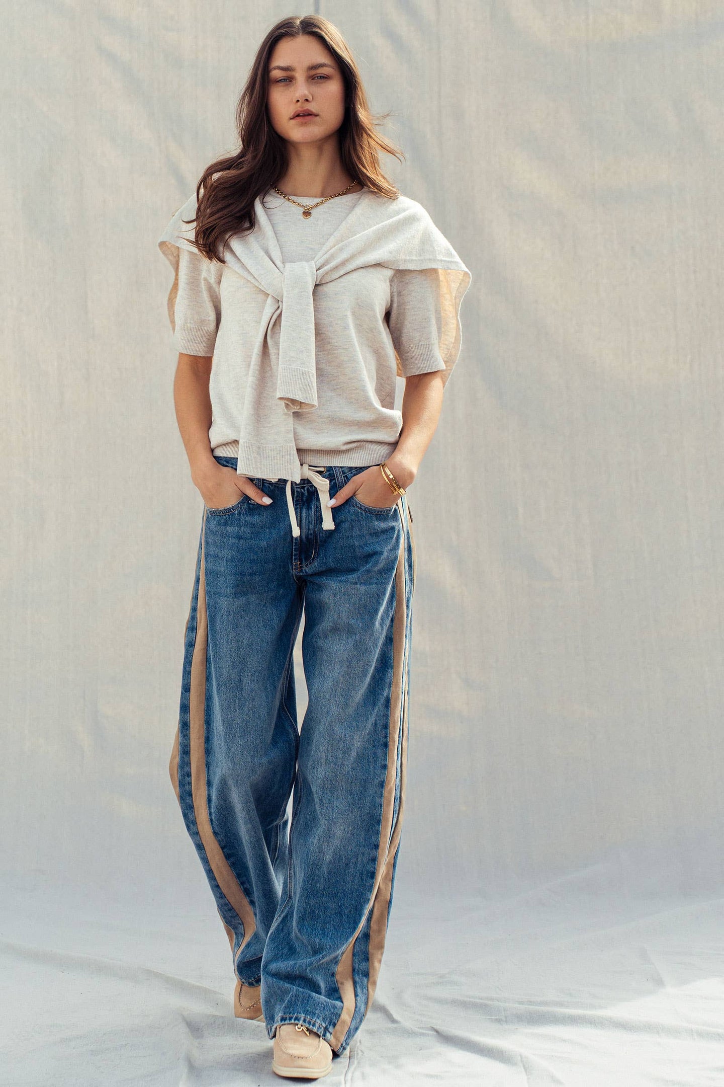Faux Layered Tie-Front Top in White (REG)