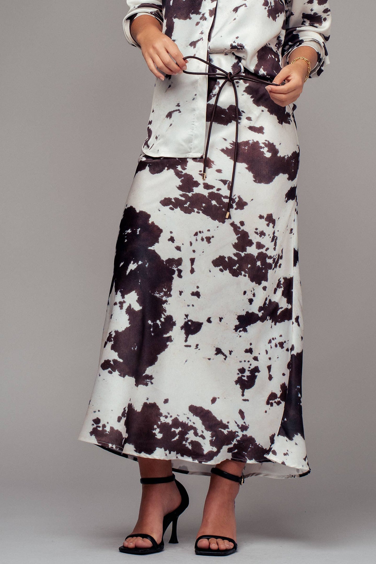 Cow Print Satin Midi Skirt (REG)
