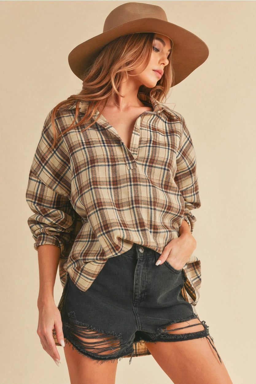 Tamra Plaid Top in Oat (REG)