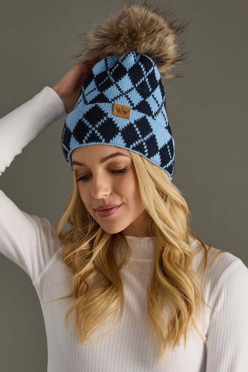 Blue Argyle Pom Hat