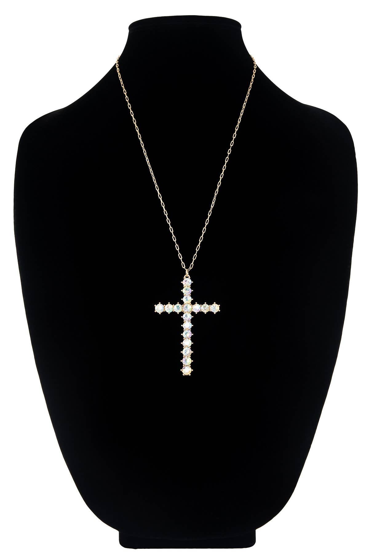 Long Abalone Crystal Cross Necklace