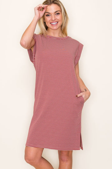 Fortune Striped Mini Dress in Marsala (REG)