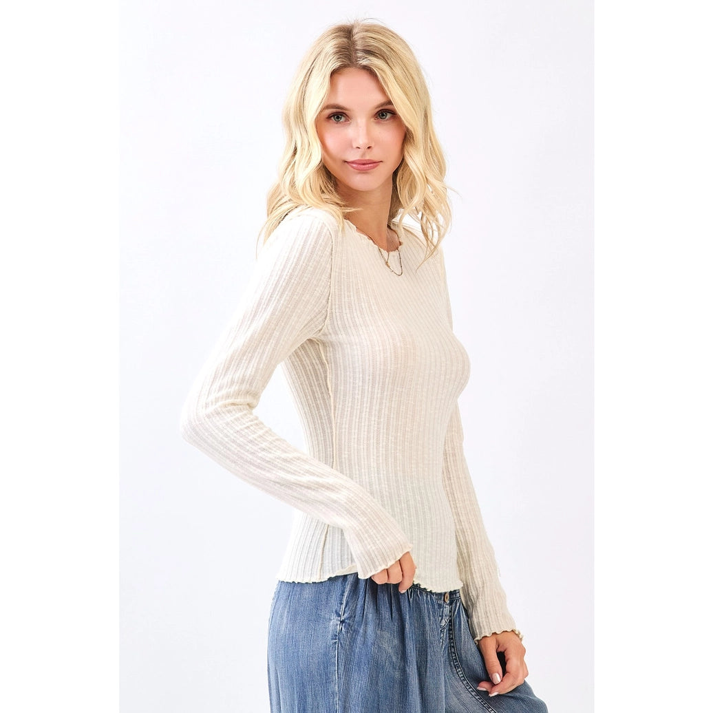 Lettuce Hem Top in Cream (REG)