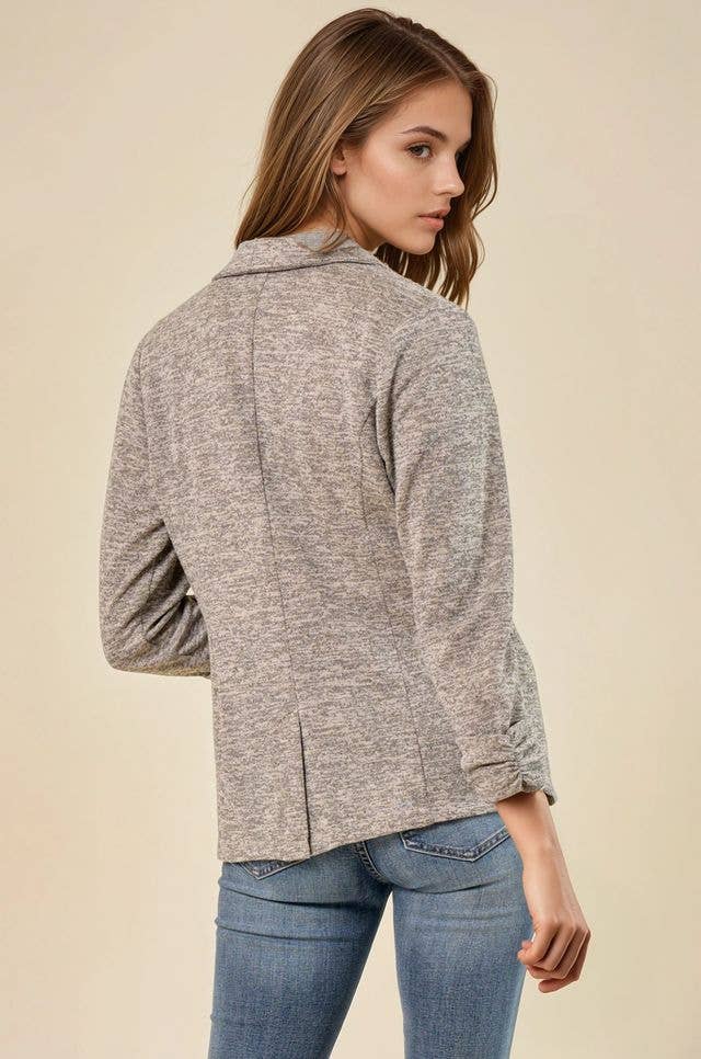 Shirred Sleeve Knit Blazer in Toffee (REG)