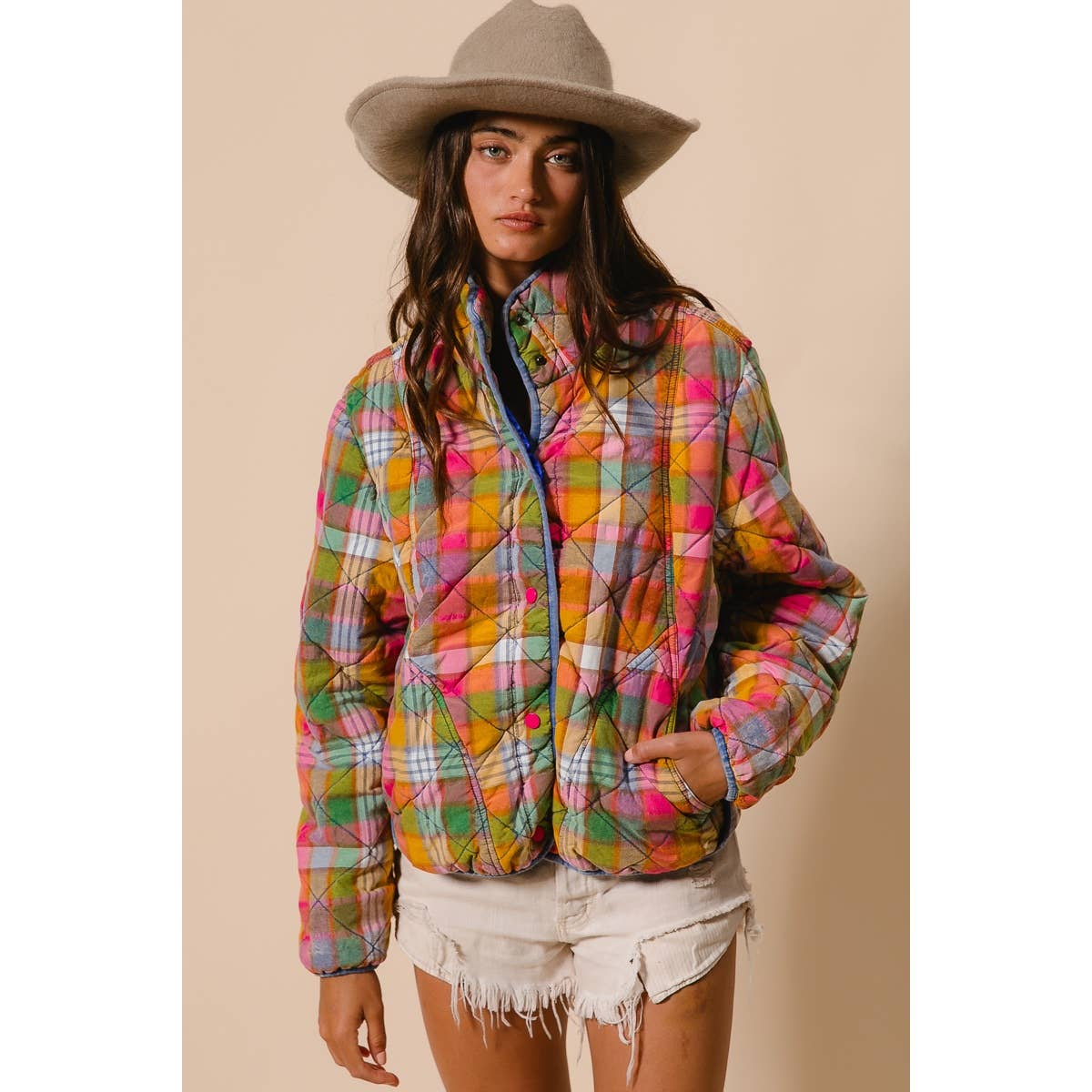 Vibrant Plaid Quilted Jacket (REG)