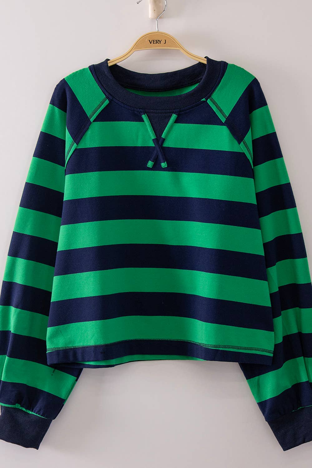 Casual V Stitch Striped Top in Green (REG)