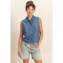 Sleeveless Dark Denim Button-Up Top (REG)