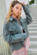 Fuzzy Fabric Button Down Jacket in Slate Teal (REG)