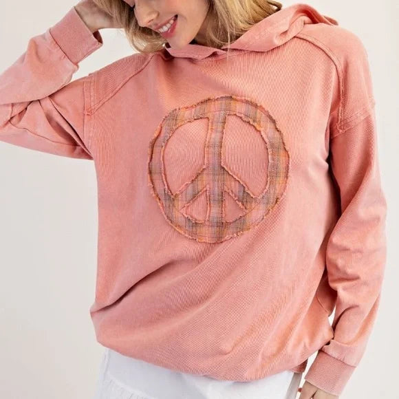 Washed Terry Hooded Peace Top in Coral (REG)