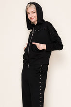 Stud Lined Zip Up Hoodie in Black (REG)