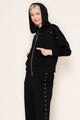 Stud Lined Zip Up Hoodie in Black (REG)
