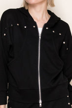 Stud Lined Zip Up Hoodie in Black (REG)