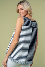 Frayed Stripe Tank Top in Black (REG)