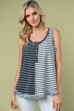 Frayed Stripe Tank Top in Black (REG)