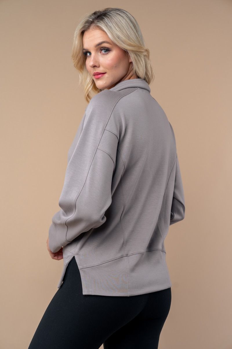 Zip Front Pullover Top in Grey (REG)