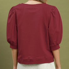 Puff Sleeve Sweatshirt Top in Wine (REG)