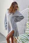 The Heather Grey High Neck Sweater Dress With Slit