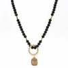 Jet Beaded with decorative ring & crystal accented cross necklace