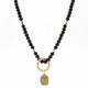 Jet Beaded with decorative ring & crystal accented cross necklace